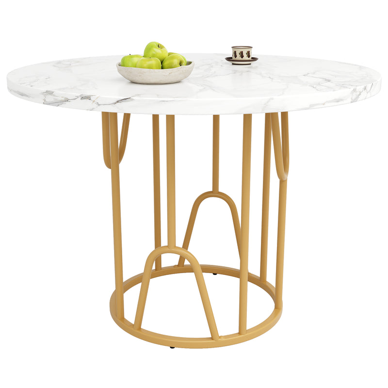 Table de Salle à Manger Ronde Noire Effet Marbre avec Piétement Métallique Doré (80x80x76cm) KHASE