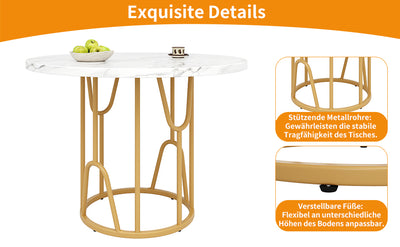 Table de Salle à Manger Ronde Noire Effet Marbre avec Piétement Métallique Doré (80x80x76cm) KHASE