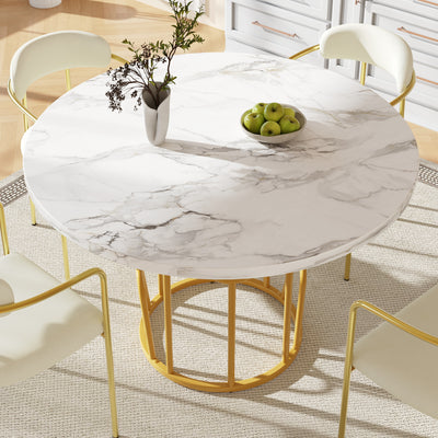 Table de Salle à Manger Ronde Noire Effet Marbre avec Piétement Métallique Doré (80x80x76cm) KHASE