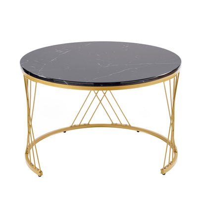 Ensemble de 2 Tables Basses Gigognes Rondes - Plateau Effet Marbre Noir et Pieds Dorés KHED