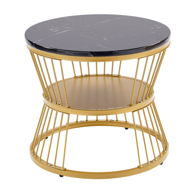 Ensemble de 2 Tables Basses Gigognes Rondes - Plateau Effet Marbre Noir et Pieds Dorés KHED
