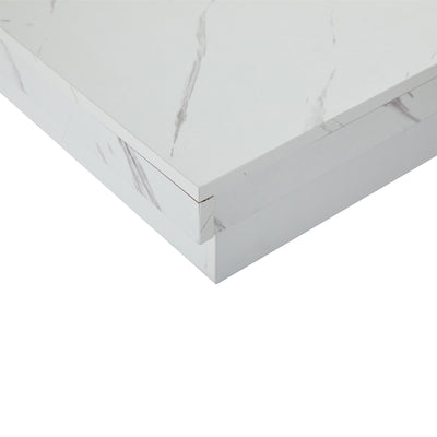 Table Basse Carrée Blanche Effet Marbre avec 4 Tiroirs Coulissants et Rangement Intégré KHEKREID
