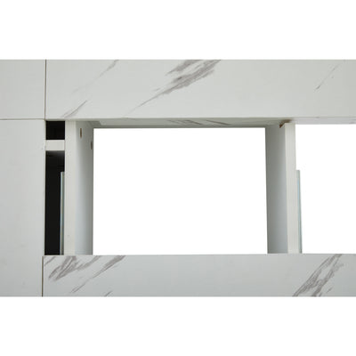 Table Basse Carrée Blanche Effet Marbre avec 4 Tiroirs Coulissants et Rangement Intégré KHEKREID