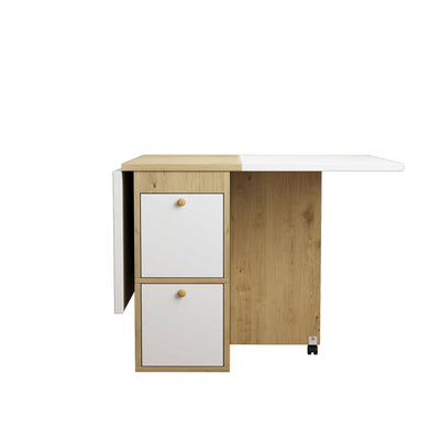 Ensemble Table de Salle à Manger Pliable Extensible Blanc & Chêne avec 4 Chaises Escamotables (Design Compact et Moderne) KONQRILS WHITE