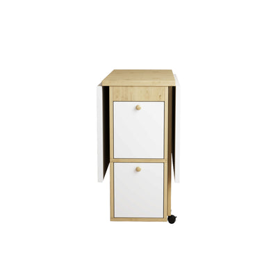 Ensemble Table de Salle à Manger Pliable Extensible Blanc & Chêne avec 4 Chaises Escamotables (Design Compact et Moderne) KONQRILS WHITE