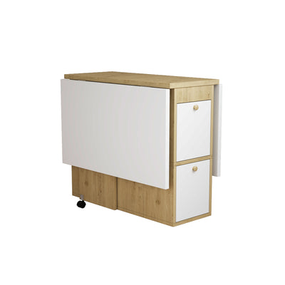 Ensemble Table de Salle à Manger Pliable Extensible Blanc & Chêne avec 4 Chaises Escamotables (Design Compact et Moderne) KONQRILS WHITE