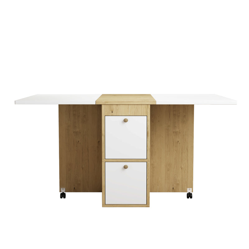 Ensemble Table de Salle à Manger Pliable Extensible Blanc & Chêne avec 4 Chaises Escamotables (Design Compact et Moderne) KONQRILS WHITE