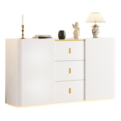 Buffet LED Multifonctionnel Blanc avec 20 Couleurs, Portes Striées et 3 Tiroirs KRAUDREL