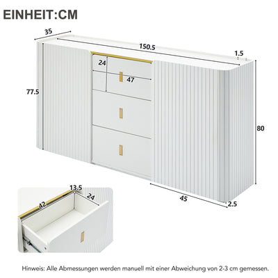 Buffet LED Multifonctionnel Blanc avec 20 Couleurs, Portes Striées et 3 Tiroirs KRAUDREL
