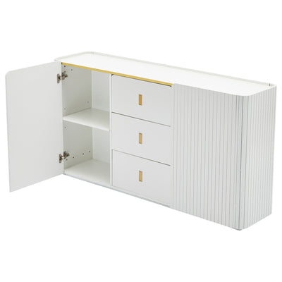 Buffet LED Multifonctionnel Blanc avec 20 Couleurs, Portes Striées et 3 Tiroirs KRAUDREL
