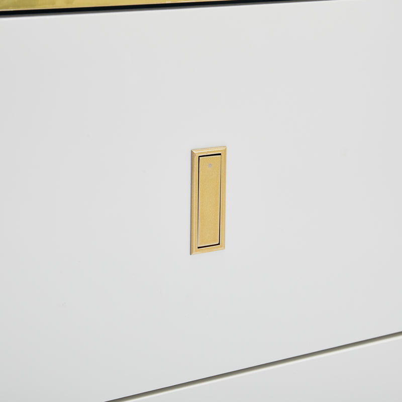 Buffet LED Multifonctionnel Blanc avec 20 Couleurs, Portes Striées et 3 Tiroirs KRAUDREL