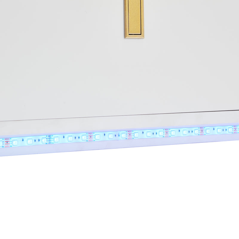 Buffet LED Multifonctionnel Blanc avec 20 Couleurs, Portes Striées et 3 Tiroirs KRAUDREL