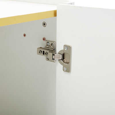 Buffet LED Multifonctionnel Blanc avec 20 Couleurs, Portes Striées et 3 Tiroirs KRAUDREL