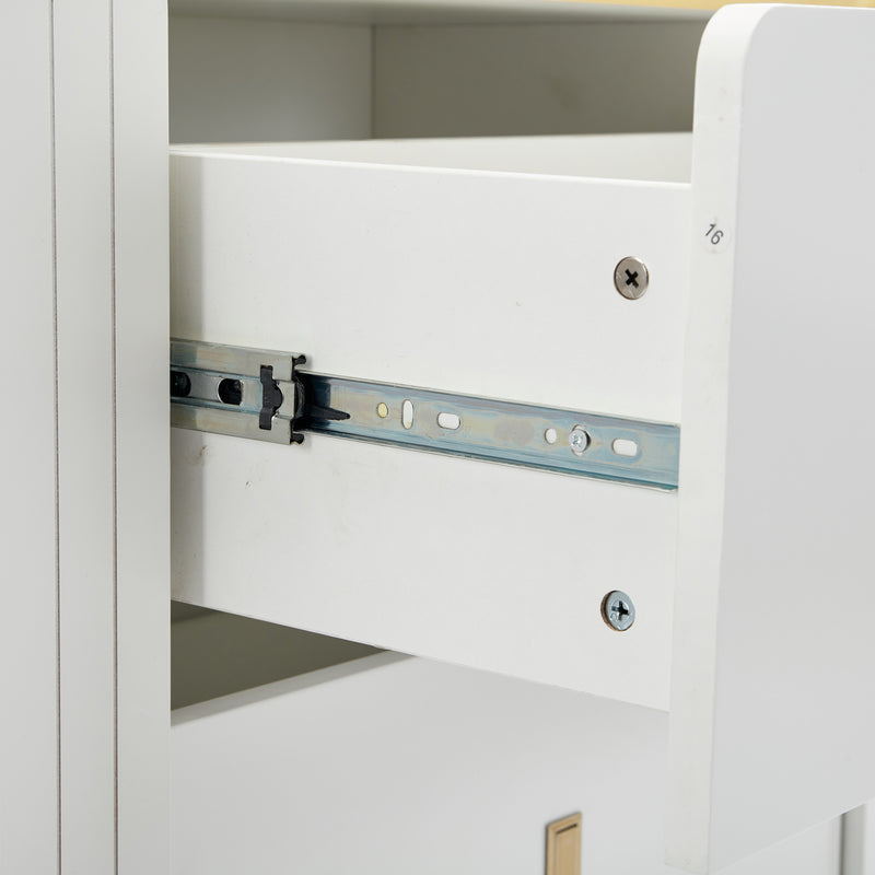 Buffet LED Multifonctionnel Blanc avec 20 Couleurs, Portes Striées et 3 Tiroirs KRAUDREL