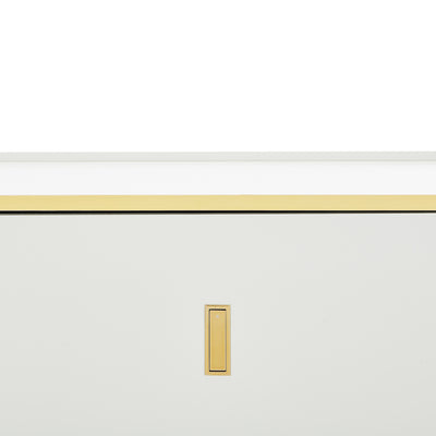 Buffet LED Multifonctionnel Blanc avec 20 Couleurs, Portes Striées et 3 Tiroirs KRAUDREL