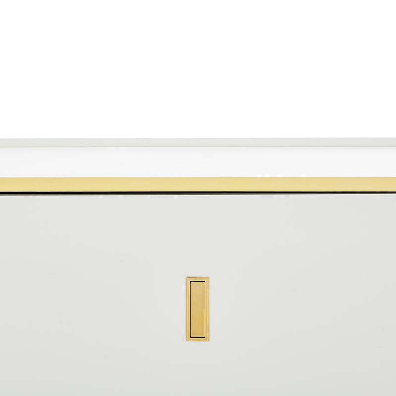 Buffet LED Multifonctionnel Blanc avec 20 Couleurs, Portes Striées et 3 Tiroirs KRAUDREL