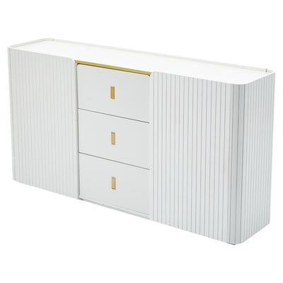 Buffet LED Multifonctionnel Blanc avec 20 Couleurs, Portes Striées et 3 Tiroirs KRAUDREL