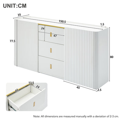 Buffet LED Multifonctionnel Blanc avec 20 Couleurs, Portes Striées et 3 Tiroirs KRAUDREL