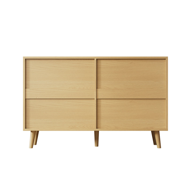 Commode Rétro Élégante en Chêne avec 6 Tiroirs en Rotin et Pieds en Bois Massif KRAUTIX