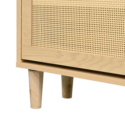 Commode Rétro Élégante en Chêne avec 6 Tiroirs en Rotin et Pieds en Bois Massif KRAUTIX