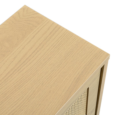 Commode Rétro Élégante en Chêne avec 6 Tiroirs en Rotin et Pieds en Bois Massif KRAUTIX