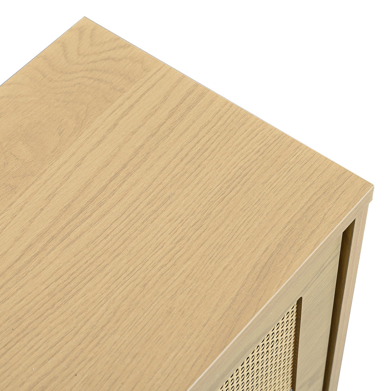 Commode Rétro Élégante en Chêne avec 6 Tiroirs en Rotin et Pieds en Bois Massif KRAUTIX