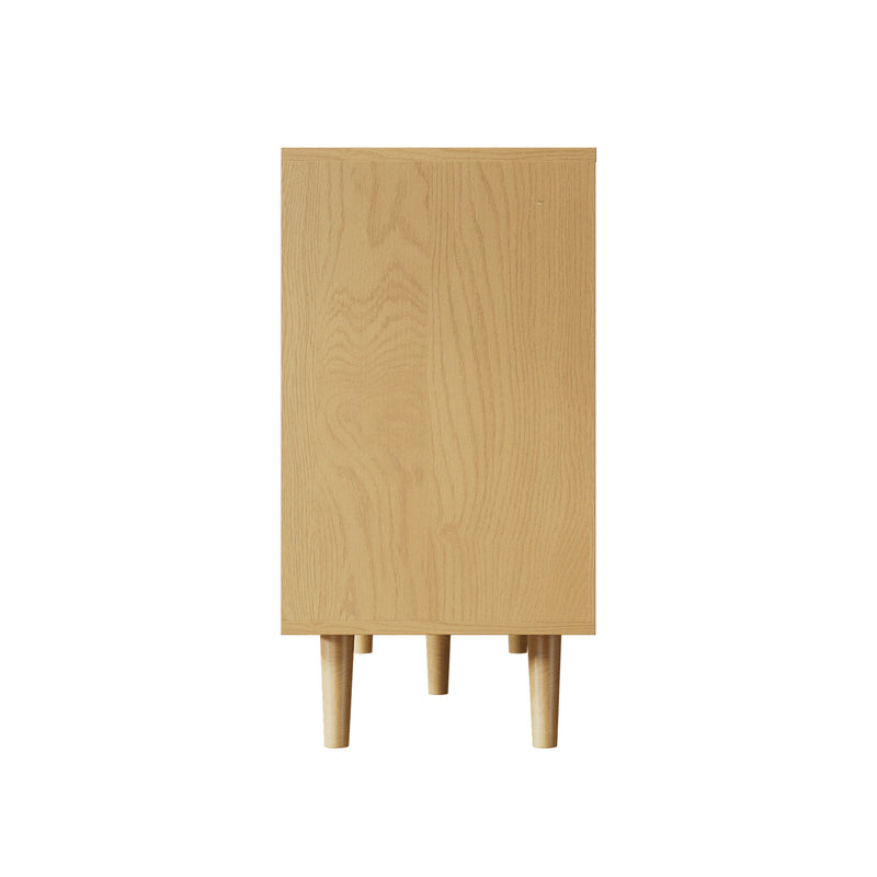 Commode Rétro Élégante en Chêne avec 6 Tiroirs en Rotin et Pieds en Bois Massif KRAUTIX
