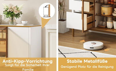 Buffet Élégant Blanc Effet Marbre et Or avec Portes Vitrées, Tiroirs Cachés et Rangement Modulable KROCEID
