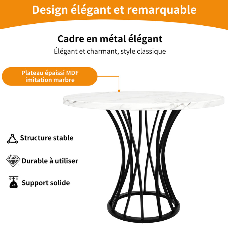 Table de Salle à Manger Carrée Noire Effet Marbre avec Piètement Métallique et Pieds Ajustables (80x80x76cm) KROGZEX BLACK