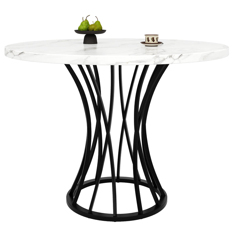 Table de Salle à Manger Carrée Noire Effet Marbre avec Piètement Métallique et Pieds Ajustables (80x80x76cm) KROGZEX BLACK