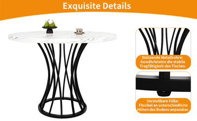 Table de Salle à Manger Carrée Noire Effet Marbre avec Piètement Métallique et Pieds Ajustables (80x80x76cm) KROGZEX BLACK