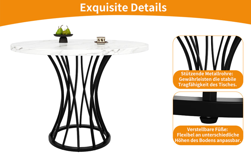Table de Salle à Manger Carrée Noire Effet Marbre avec Piètement Métallique et Pieds Ajustables (80x80x76cm) KROGZEX BLACK