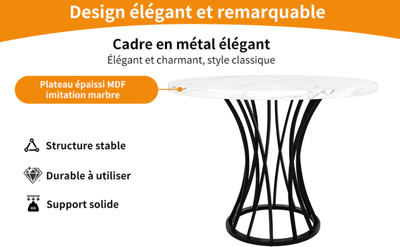 Table de Salle à Manger Carrée Noire Effet Marbre avec Piètement Métallique et Pieds Ajustables (80x80x76cm) KROGZEX BLACK