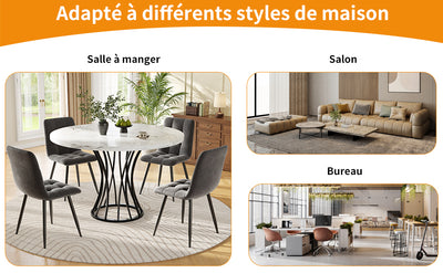 Table de Salle à Manger Carrée Noire Effet Marbre avec Piètement Métallique et Pieds Ajustables (80x80x76cm) KROGZEX BLACK