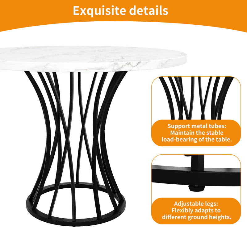 Table de Salle à Manger Carrée Noire Effet Marbre avec Piètement Métallique et Pieds Ajustables (80x80x76cm) KROGZEX BLACK