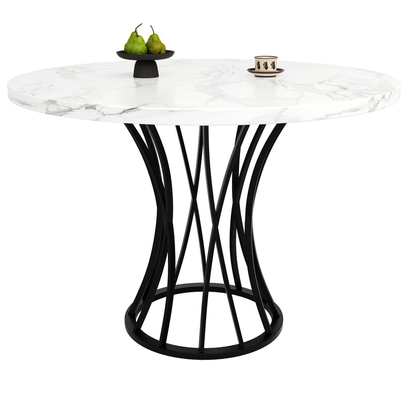Table de Salle à Manger Carrée Noire Effet Marbre avec Piètement Métallique et Pieds Ajustables (80x80x76cm) KROGZEX BLACK
