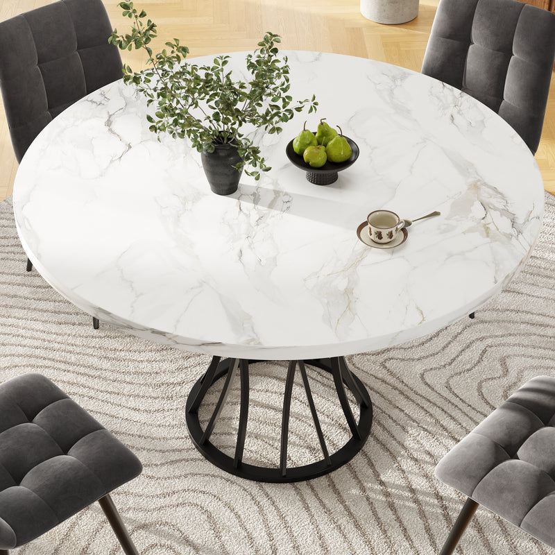 Table de Salle à Manger Carrée Noire Effet Marbre avec Piètement Métallique et Pieds Ajustables (80x80x76cm) KROGZEX BLACK