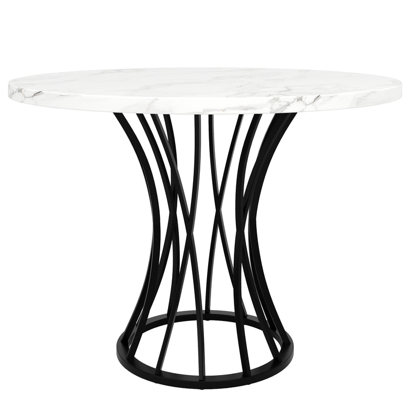 Table de Salle à Manger Carrée Noire Effet Marbre avec Piètement Métallique et Pieds Ajustables (80x80x76cm) KROGZEX BLACK