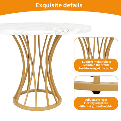 Table de Salle à Manger Carrée Or et Effet Marbre avec Piètement Métallique et Pieds Ajustables (80x80x76cm) KROGZEX GOLD