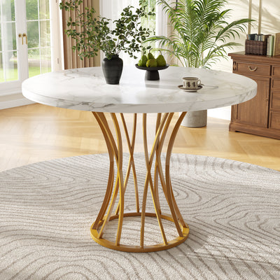 Table de Salle à Manger Carrée Or et Effet Marbre avec Piètement Métallique et Pieds Ajustables (80x80x76cm) KROGZEX GOLD