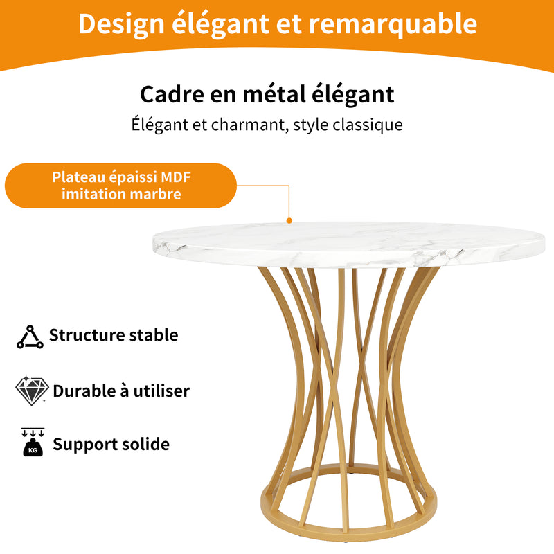 Table de Salle à Manger Carrée Or et Effet Marbre avec Piètement Métallique et Pieds Ajustables (80x80x76cm) KROGZEX GOLD