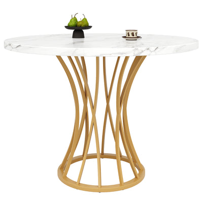 Table de Salle à Manger Carrée Or et Effet Marbre avec Piètement Métallique et Pieds Ajustables (80x80x76cm) KROGZEX GOLD