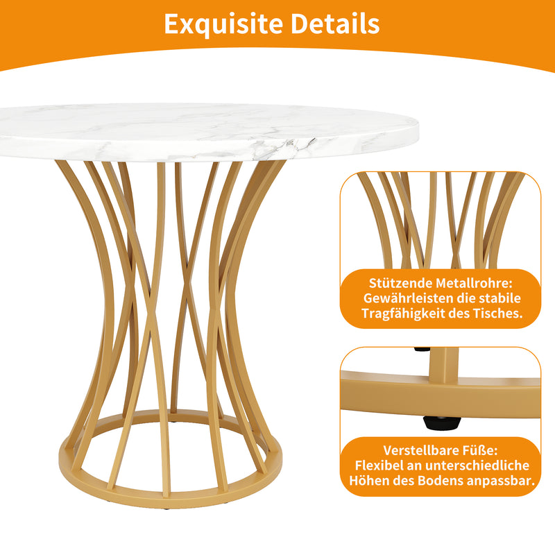 Table de Salle à Manger Carrée Or et Effet Marbre avec Piètement Métallique et Pieds Ajustables (80x80x76cm) KROGZEX GOLD