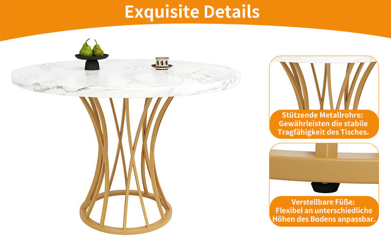 Table de Salle à Manger Carrée Or et Effet Marbre avec Piètement Métallique et Pieds Ajustables (80x80x76cm) KROGZEX GOLD