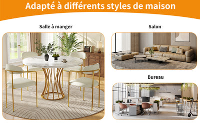 Table de Salle à Manger Carrée Or et Effet Marbre avec Piètement Métallique et Pieds Ajustables (80x80x76cm) KROGZEX GOLD