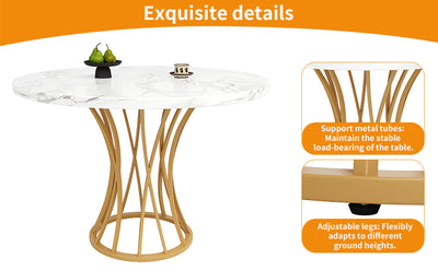 Table de Salle à Manger Carrée Or et Effet Marbre avec Piètement Métallique et Pieds Ajustables (80x80x76cm) KROGZEX GOLD
