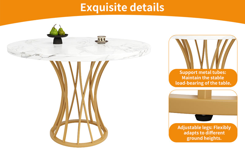 Table de Salle à Manger Carrée Or et Effet Marbre avec Piètement Métallique et Pieds Ajustables (80x80x76cm) KROGZEX GOLD