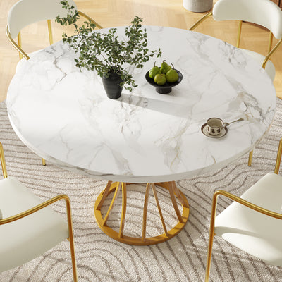 Table de Salle à Manger Carrée Or et Effet Marbre avec Piètement Métallique et Pieds Ajustables (80x80x76cm) KROGZEX GOLD