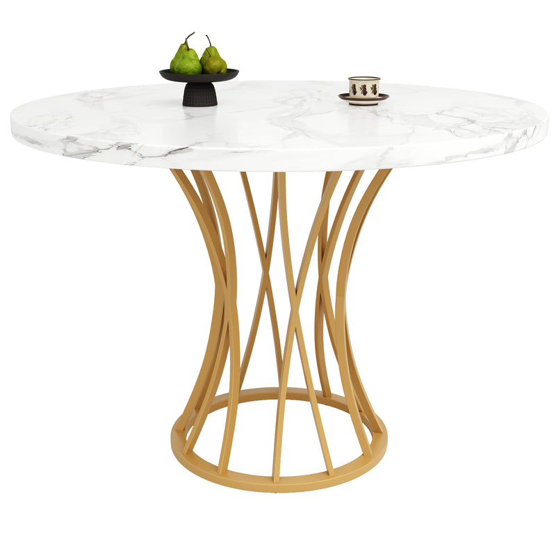 Table de Salle à Manger Carrée Or et Effet Marbre avec Piètement Métallique et Pieds Ajustables (80x80x76cm) KROGZEX GOLD