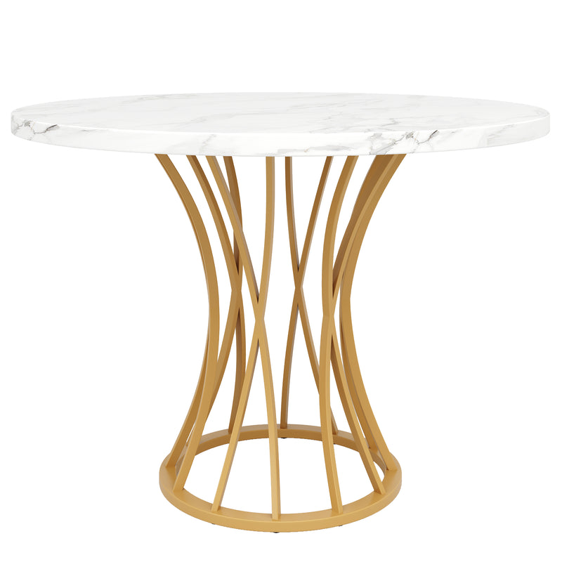 Table de Salle à Manger Carrée Or et Effet Marbre avec Piètement Métallique et Pieds Ajustables (80x80x76cm) KROGZEX GOLD